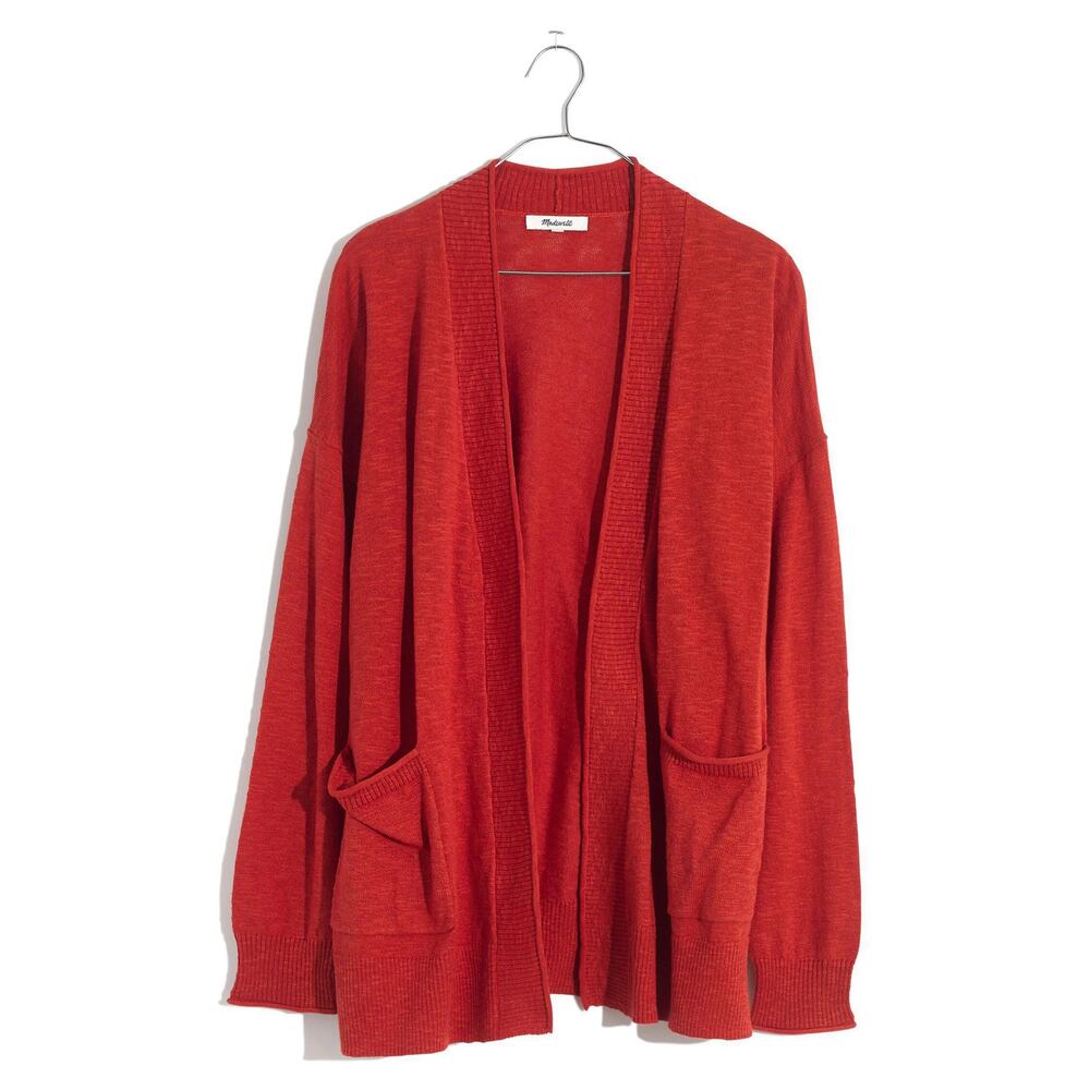 Madewell Bradley Open Front Knit Cardigan in Red Orange Sz XXS Boyfriend Sweater